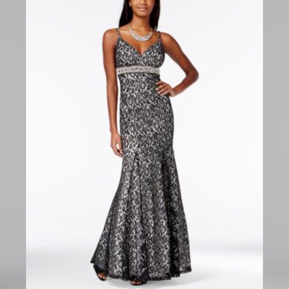 Sequin Hearts Dresses & Skirts - Black and white lace mermaid gown by Sequin Hearts